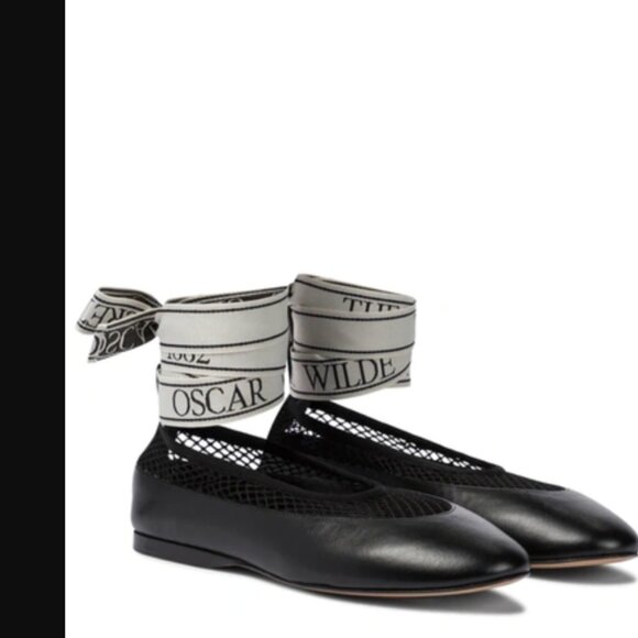JW ANDERSON Oscar WIlde Leather, Mesh And Canvas Ballet Flats In Black - Picture 1 of 6